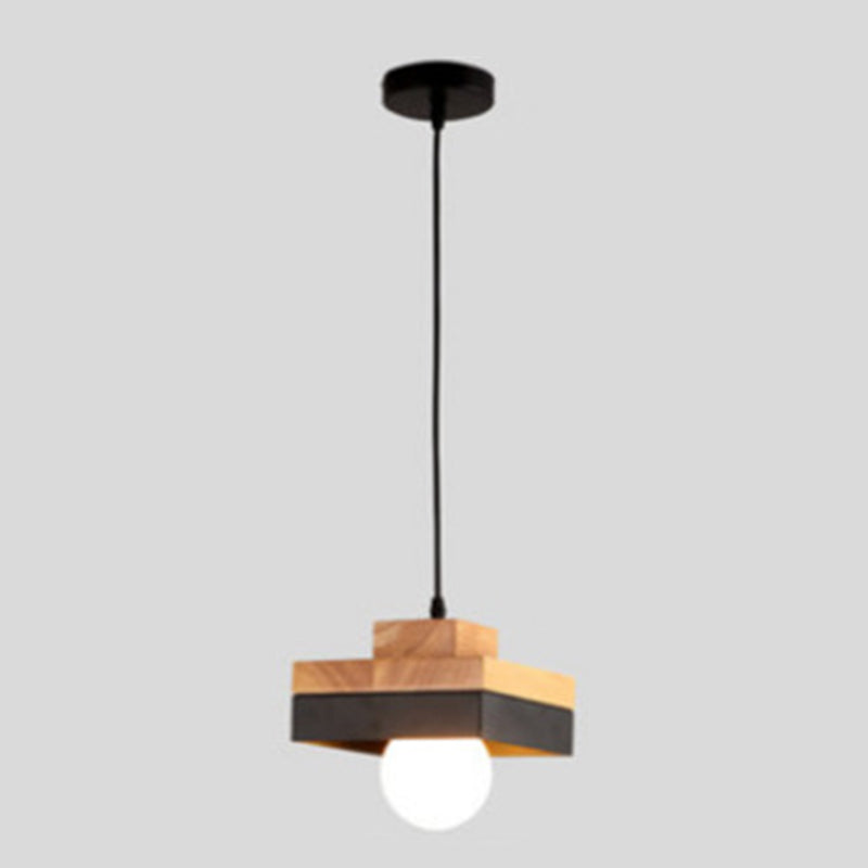 1-Light Nordic Style Minimalism Hanging Light Geometric Shaped Wooden Pendant Lamp for Bedroom