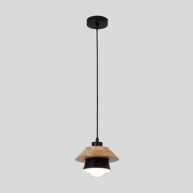 1-Light Nordic Style Minimalism Hanging Light Geometric Shaped Wooden Pendant Lamp for Bedroom