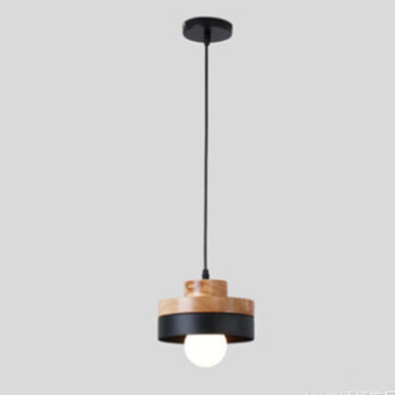 1-Light Nordic Style Minimalism Hanging Light Geometric Shaped Wooden Pendant Lamp for Bedroom