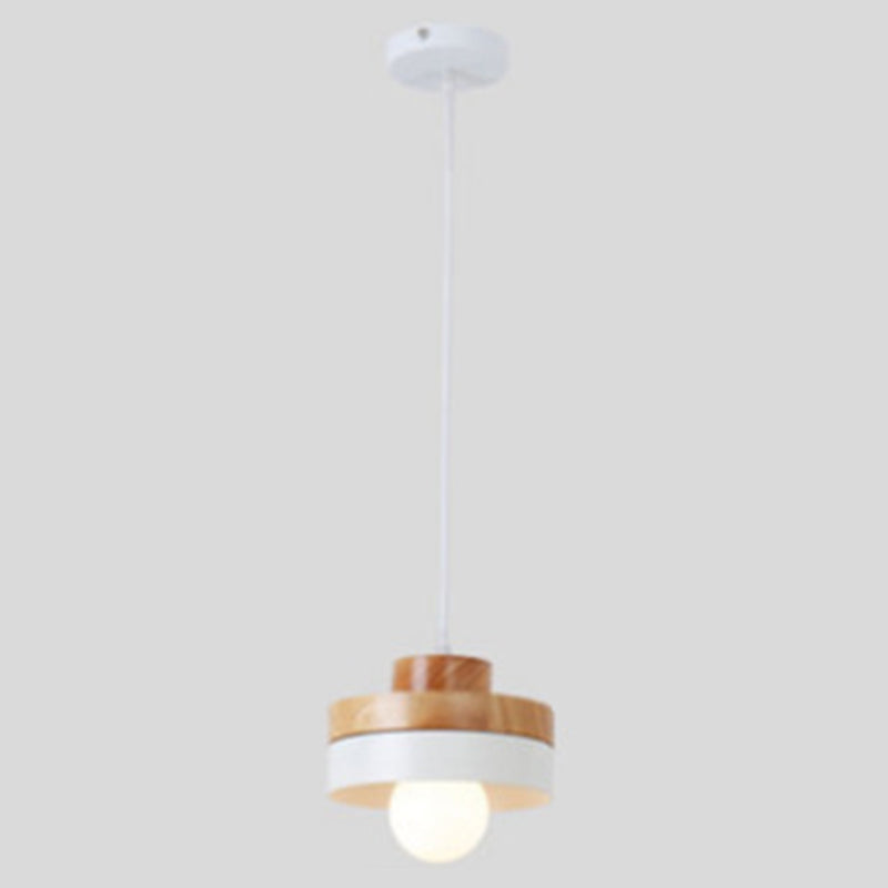 1-Light Nordic Style Minimalism Hanging Light Geometric Shaped Wooden Pendant Lamp for Bedroom