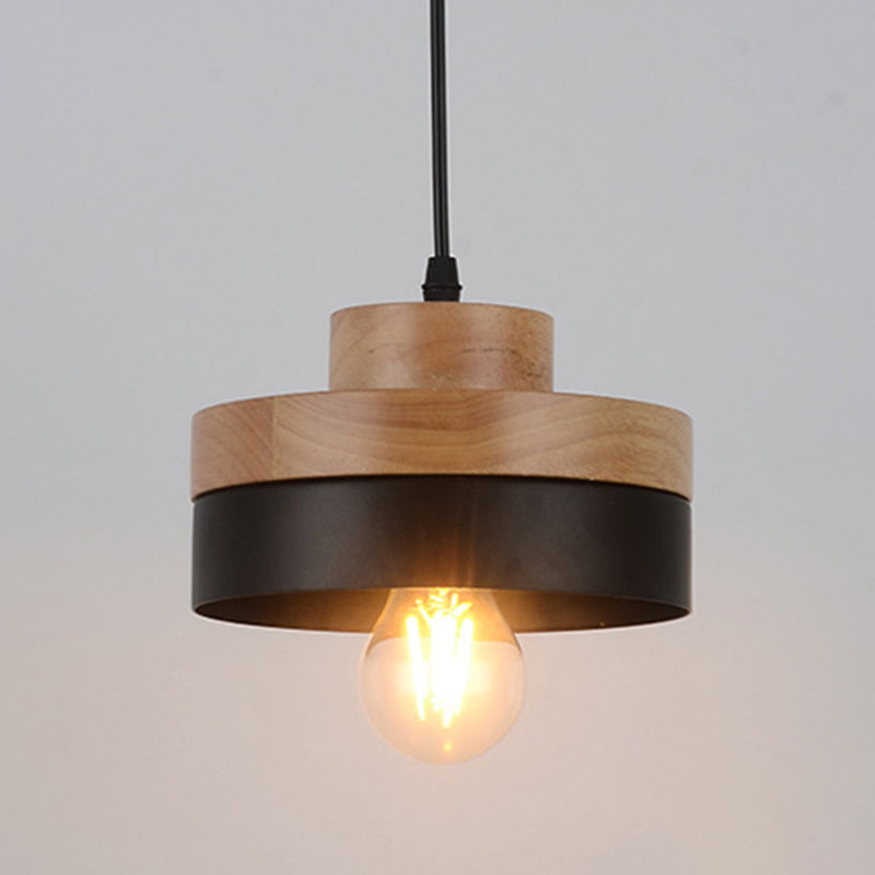 1-Light Nordic Style Minimalism Hanging Light Geometric Shaped Wooden Pendant Lamp for Bedroom