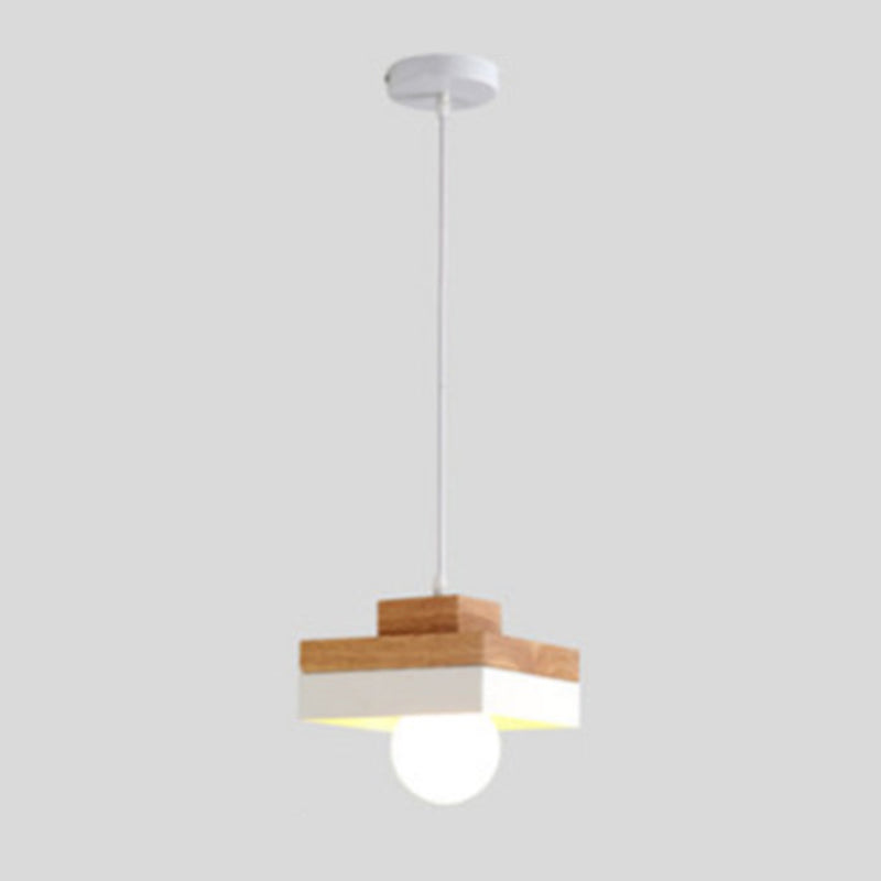 1-Light Nordic Style Minimalism Hanging Light Geometric Shaped Wooden Pendant Lamp for Bedroom