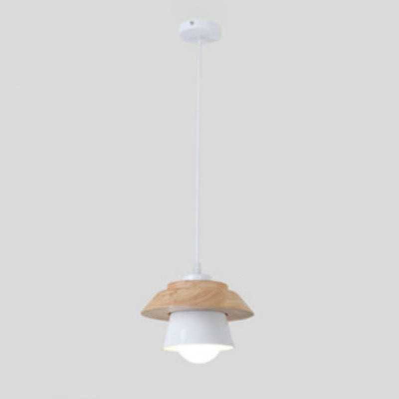 1-Light Nordic Style Minimalism Hanging Light Geometric Shaped Wooden Pendant Lamp for Bedroom