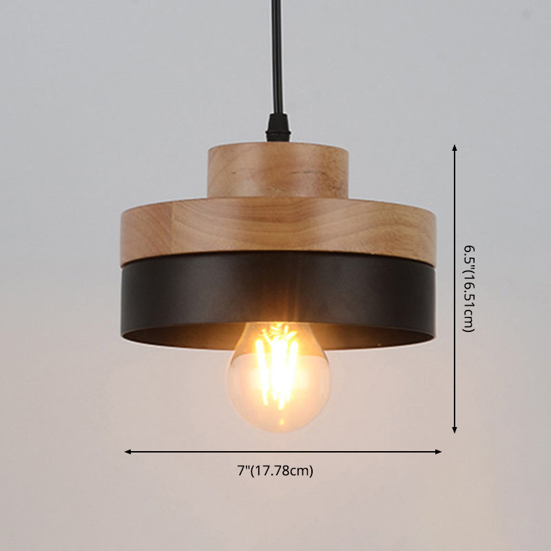 1-Light Nordic Style Minimalism Hanging Light Geometric Shaped Wooden Pendant Lamp for Bedroom
