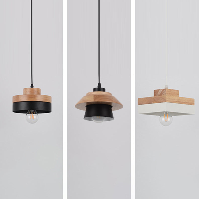 1-Light Nordic Style Minimalism Hanging Light Geometric Shaped Wooden Pendant Lamp for Bedroom