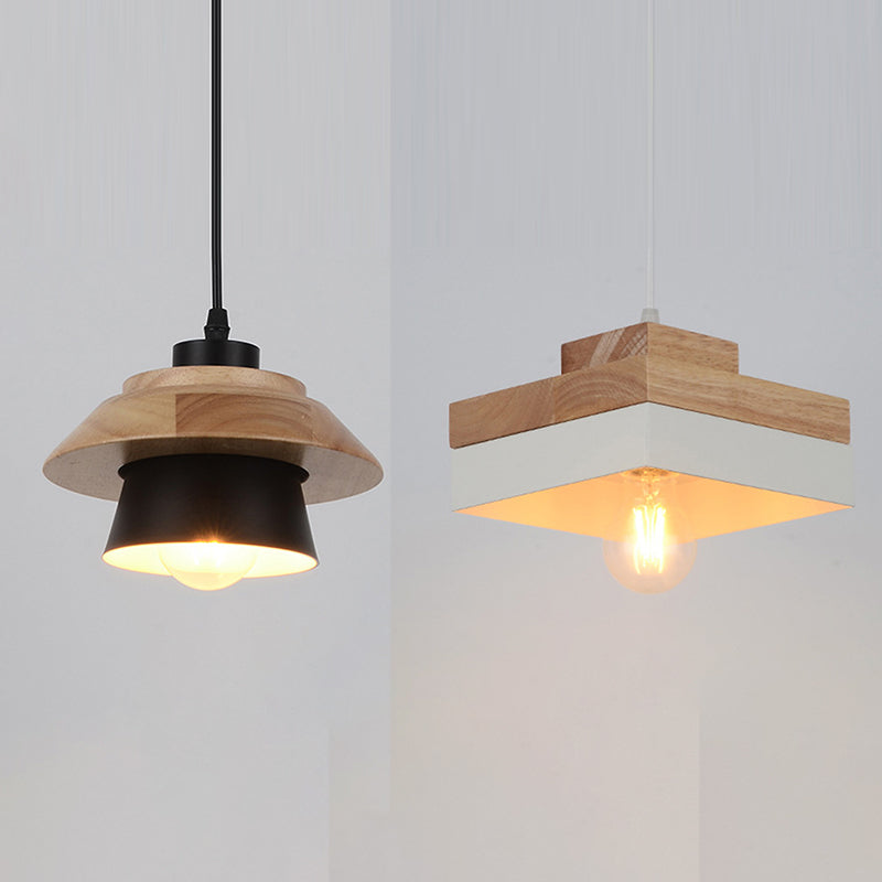 1-Light Nordic Style Minimalism Hanging Light Geometric Shaped Wooden Pendant Lamp for Bedroom