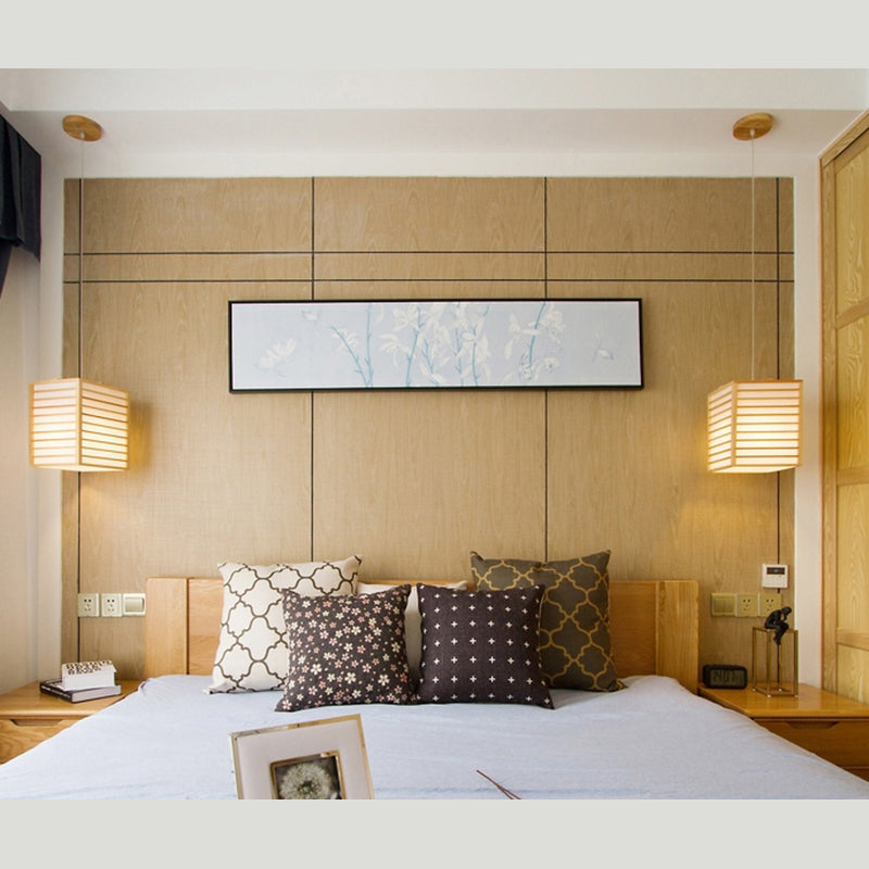 Japanische Laterne Hanglampe Holz 1 Kopf Esszimmer Suspension Licht in Beige