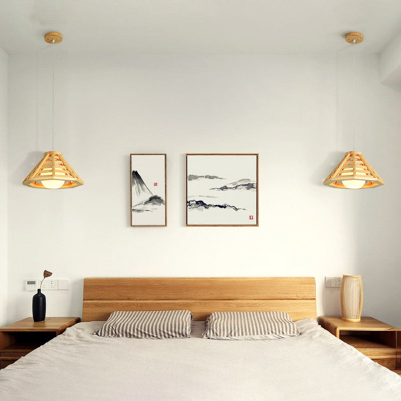 Japanische Laterne Hanglampe Holz 1 Kopf Esszimmer Suspension Licht in Beige