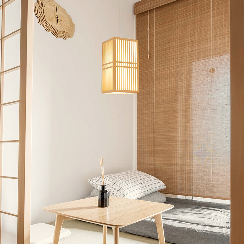Japanische Laterne Hanglampe Holz 1 Kopf Esszimmer Suspension Licht in Beige