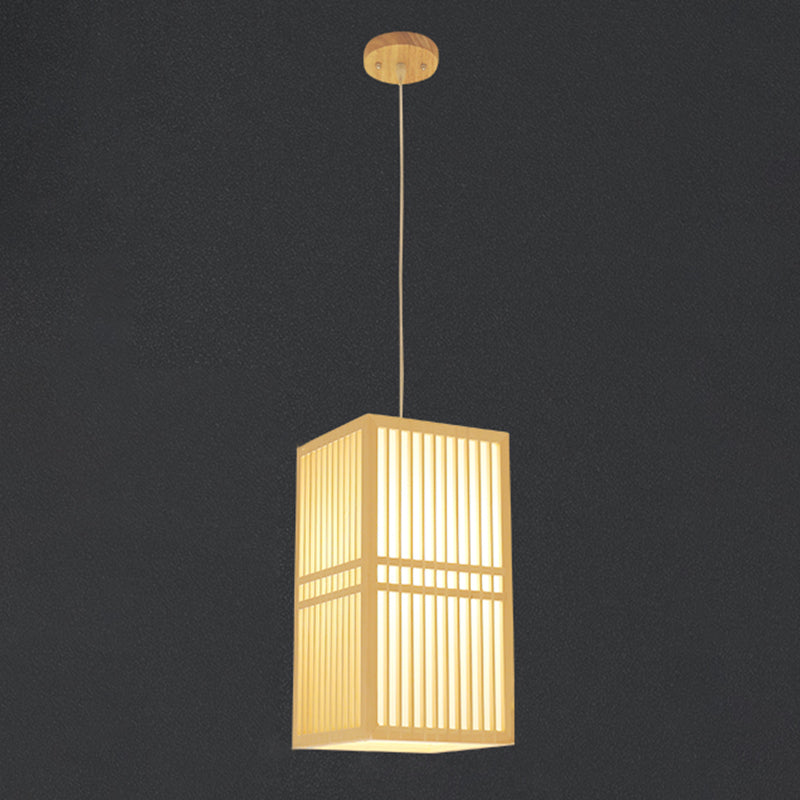 Japanische Laterne Hanglampe Holz 1 Kopf Esszimmer Suspension Licht in Beige