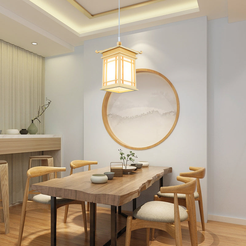 Japanische Laterne Hanglampe Holz 1 Kopf Esszimmer Suspension Licht in Beige