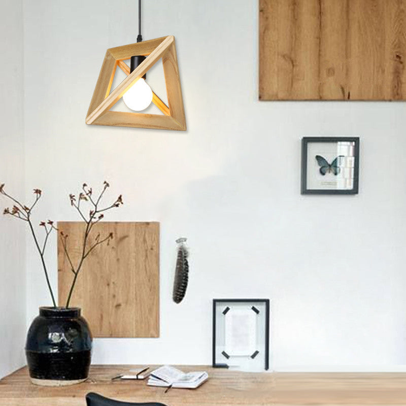 Solid Wooden Nordic Style Hanging Light Geometric Shaped 1-Light Simplicity Suspension Lighting Fixture for Bedroom