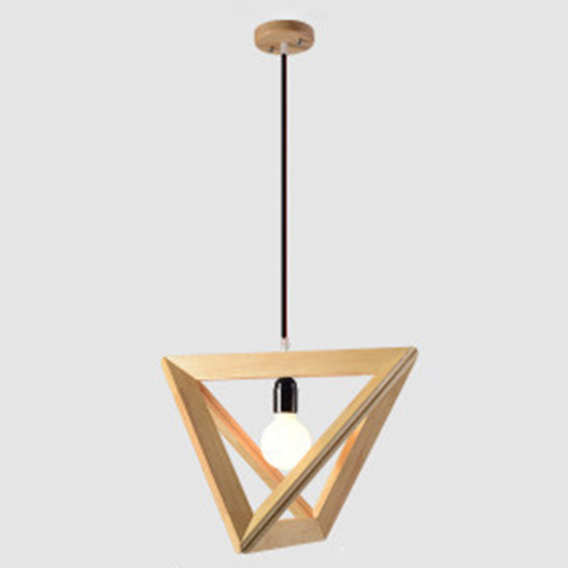 Solid Wooden Nordic Style Hanging Light Geometric Shaped 1-Light Simplicity Suspension Lighting Fixture for Bedroom