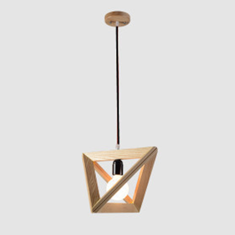 Solid Wooden Nordic Style Hanging Light Geometric Shaped 1-Light Simplicity Suspension Lighting Fixture for Bedroom