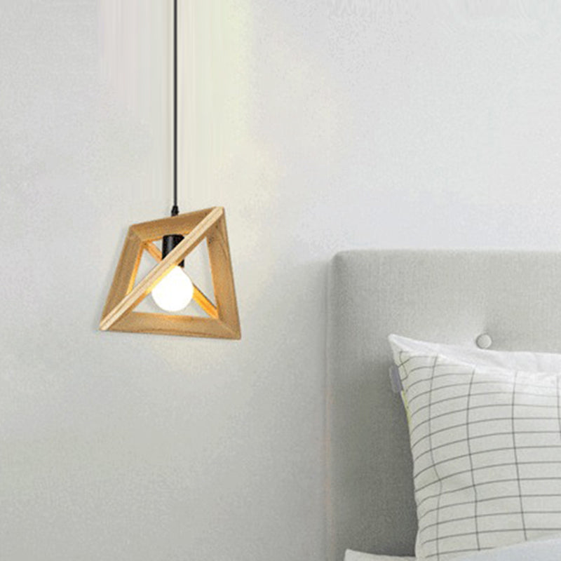 Solid Wooden Nordic Style Hanging Light Geometric Shaped 1-Light Simplicity Suspension Lighting Fixture for Bedroom