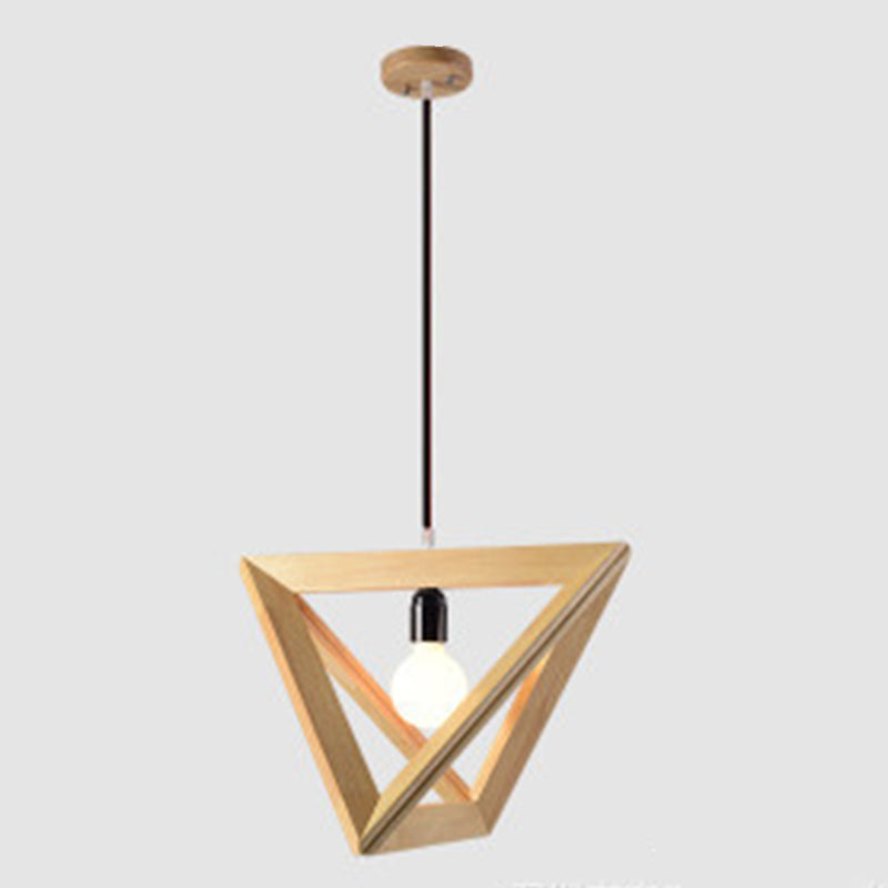 Solid Wooden Nordic Style Hanging Light Geometric Shaped 1-Light Simplicity Suspension Lighting Fixture for Bedroom