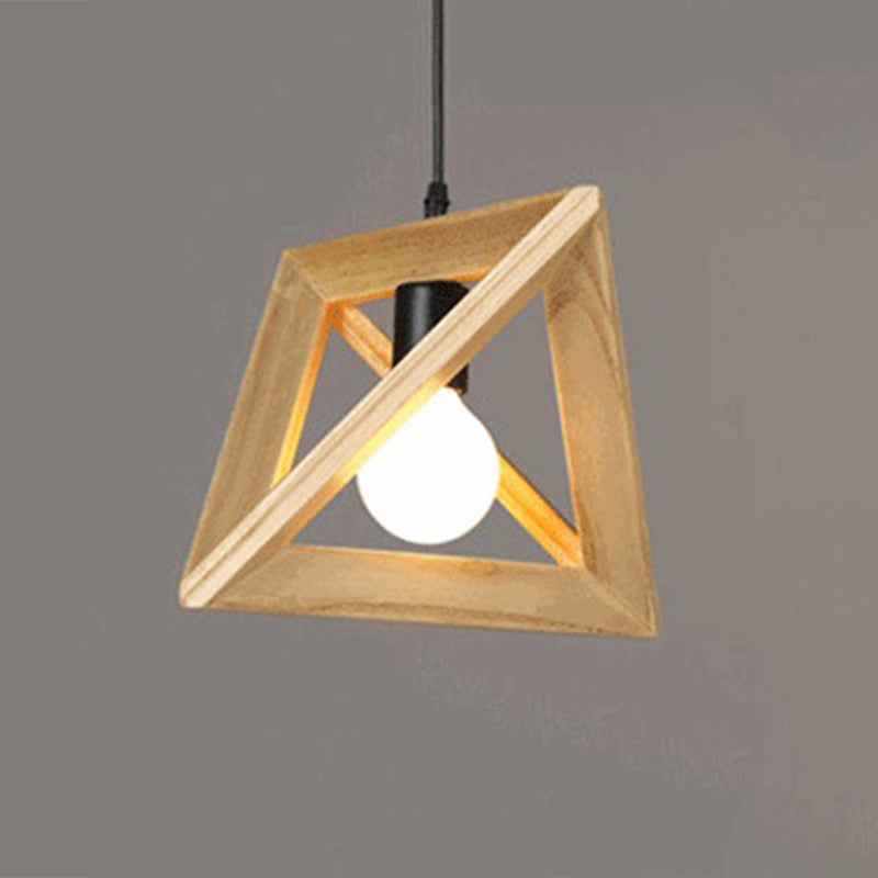 Solid Wooden Nordic Style Hanging Light Geometric Shaped 1-Light Simplicity Suspension Lighting Fixture for Bedroom