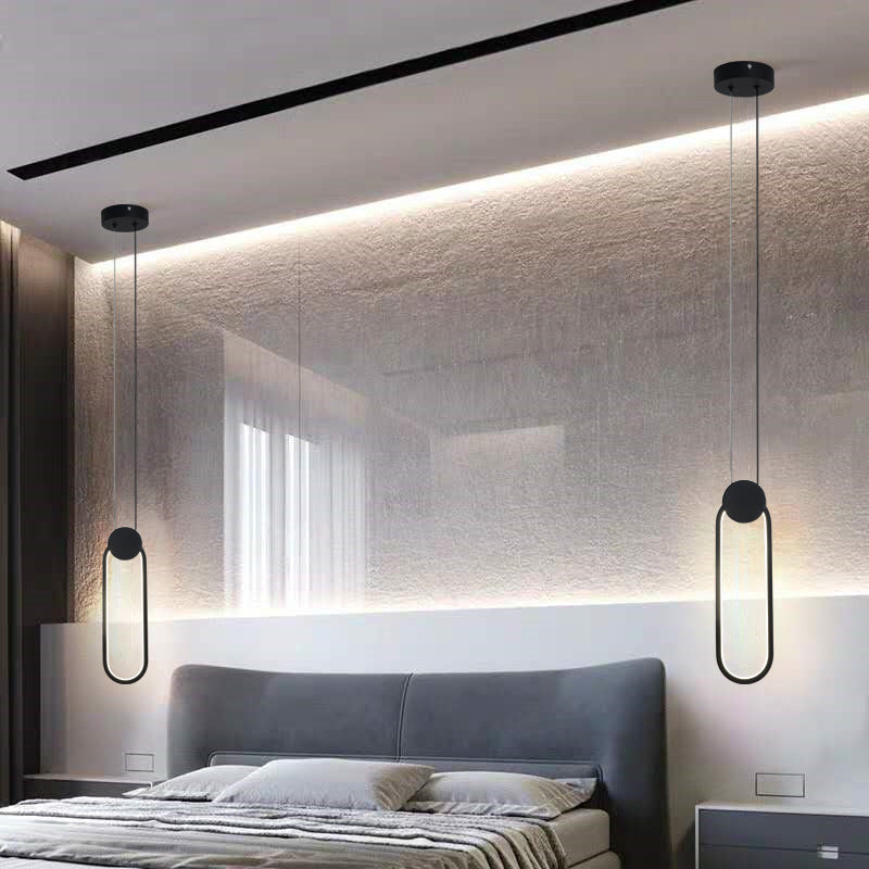LED Slaapkamer Hanglamp Lichte armatuur eenvoud plafond hanger licht met geometrische metalen schaduw