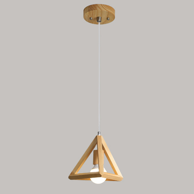 Geometric Dining Room Pendant Light Fixture Wooden Minimalist Hanging Lamp in Beige