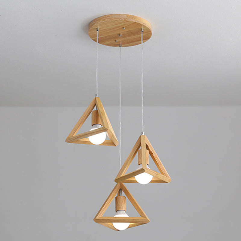 Geometric Dining Room Pendant Light Fixture Wooden Minimalist Hanging Lamp in Beige