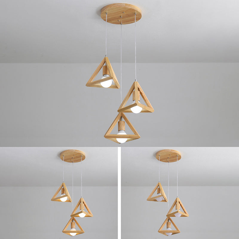 Geometric Dining Room Pendant Light Fixture Wooden Minimalist Hanging Lamp in Beige
