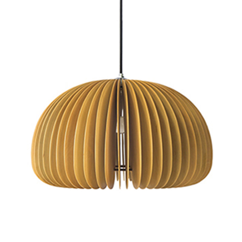 Pumpkin Shaped Wooden Hanging Lamp Modern 1-Light Suspension Light Fixture