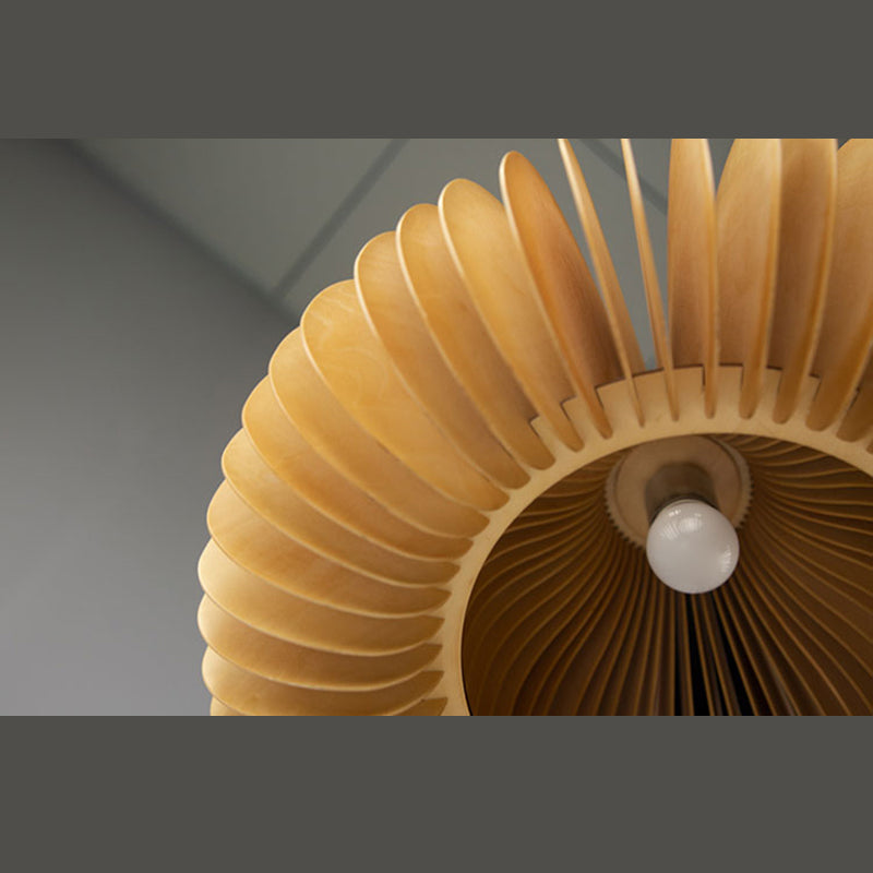 Pumpkin Shaped Wooden Hanging Lamp Modern 1-Light Suspension Light Fixture