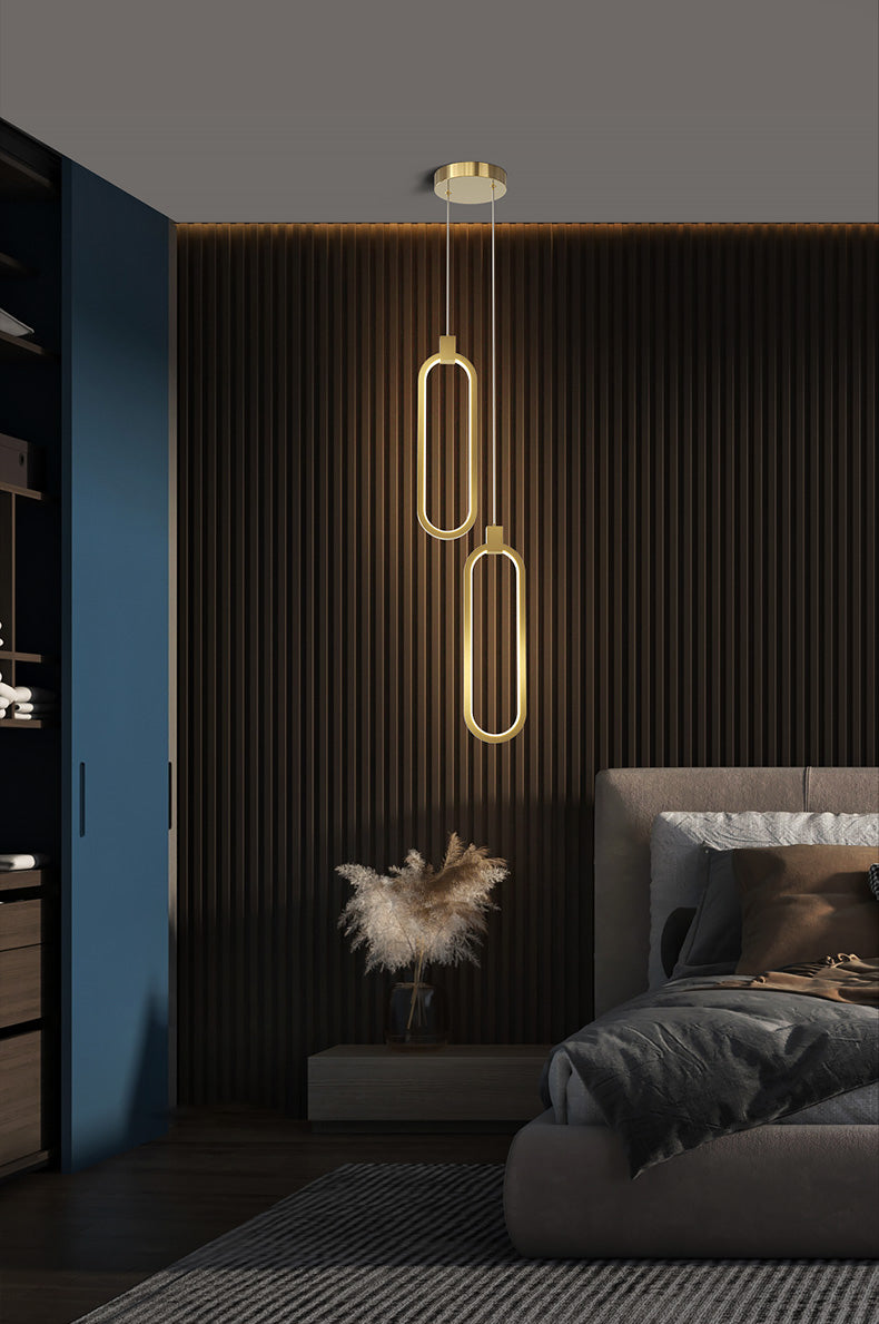 Camera da letto geometrica a sospensione a sospensione Luce in metallo LED minimalista Afferma del soffitto in oro