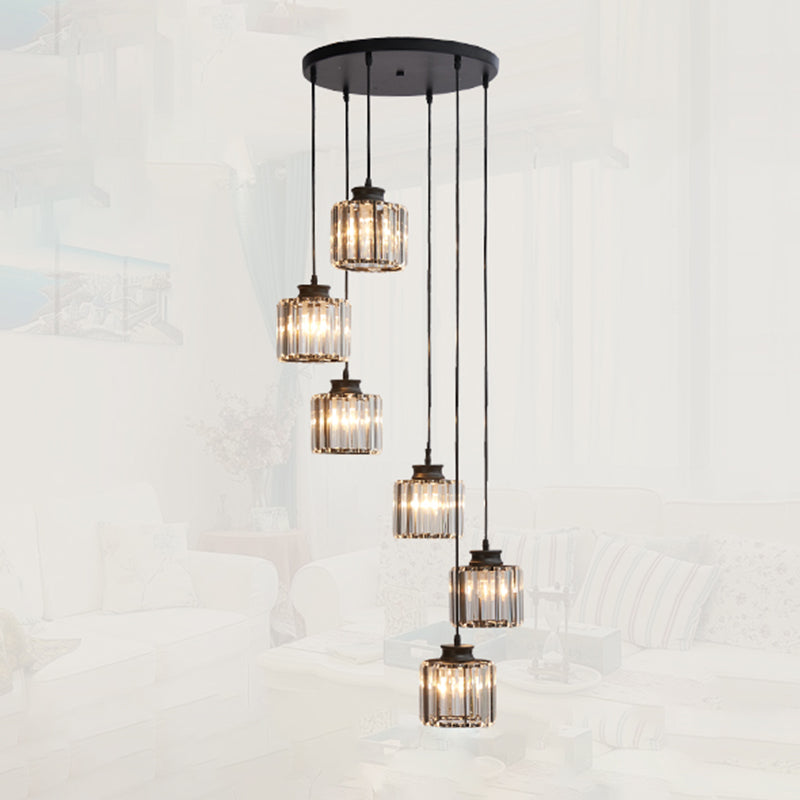 Cilinderhangende verlichtingsarmaturen moderne eenvoudige kristallen plafond hanger voor trappenhuis