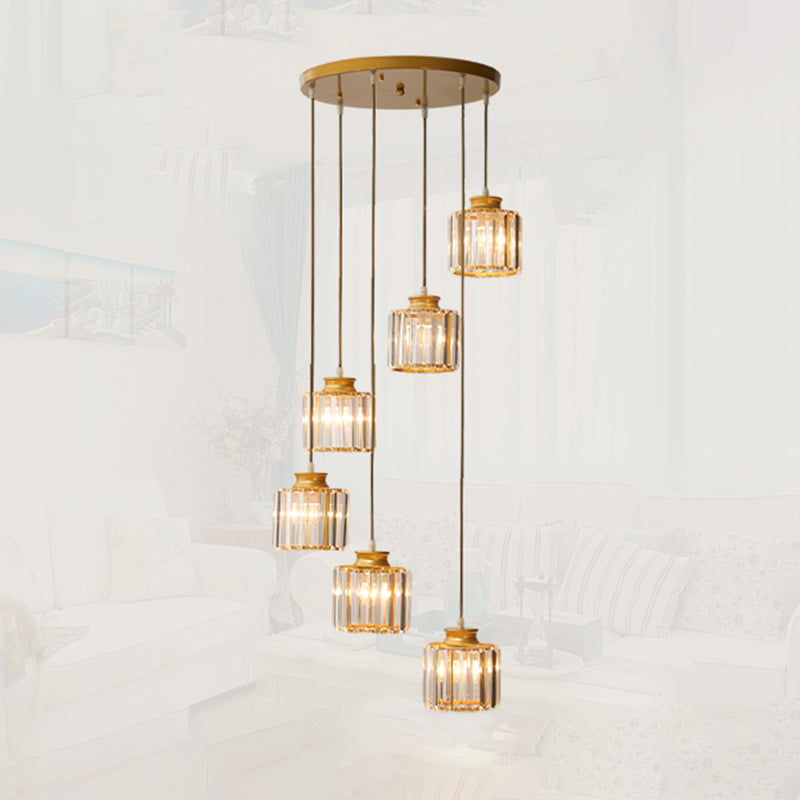 Cilinderhangende verlichtingsarmaturen moderne eenvoudige kristallen plafond hanger voor trappenhuis