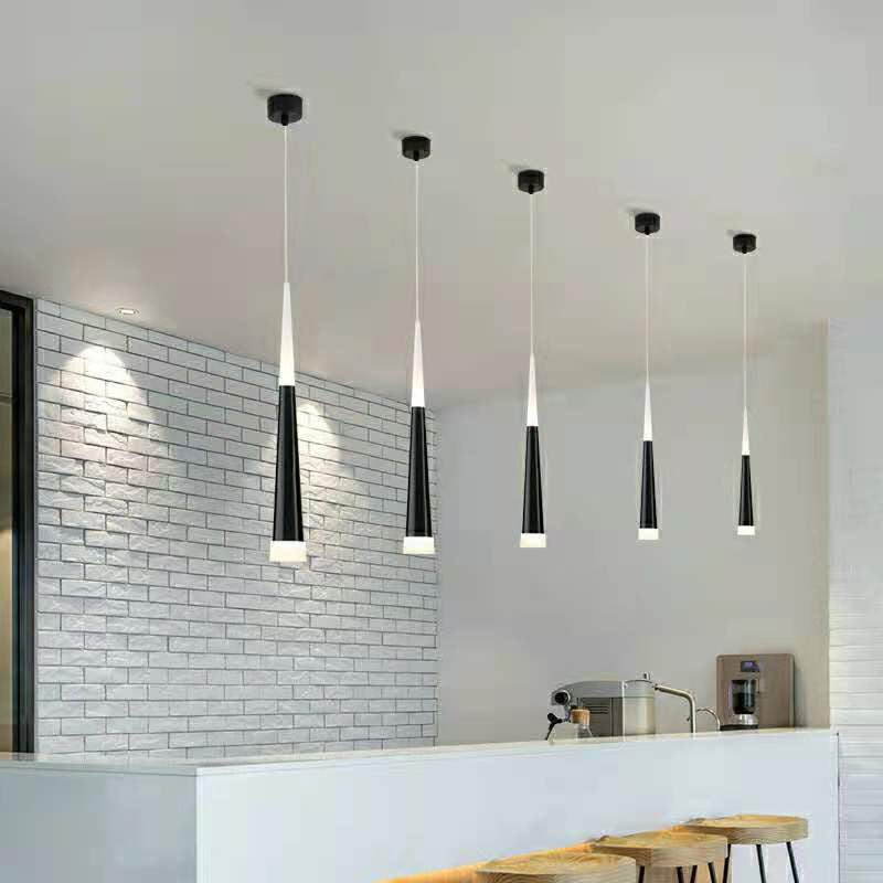 Black Tapered Pendulum Lamp Minimalist 1-Light Acrylic LED Pendant for Dining Room