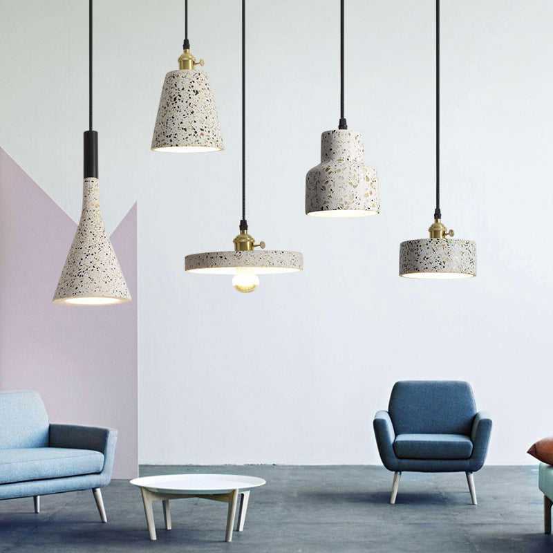 Terrazzo Small Pendant Light Fixture Nordic 1 Head White Suspension Lamp for Living Room