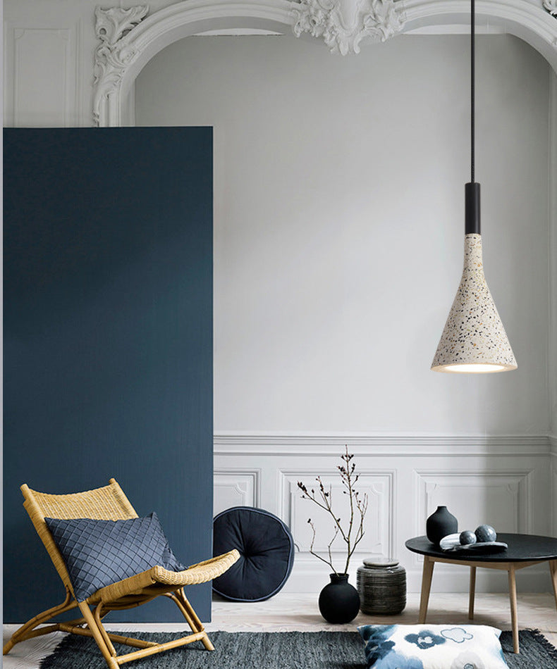 Terrazzo Small Pendant Light Fixture Nordic 1 Head White Suspension Lamp for Living Room