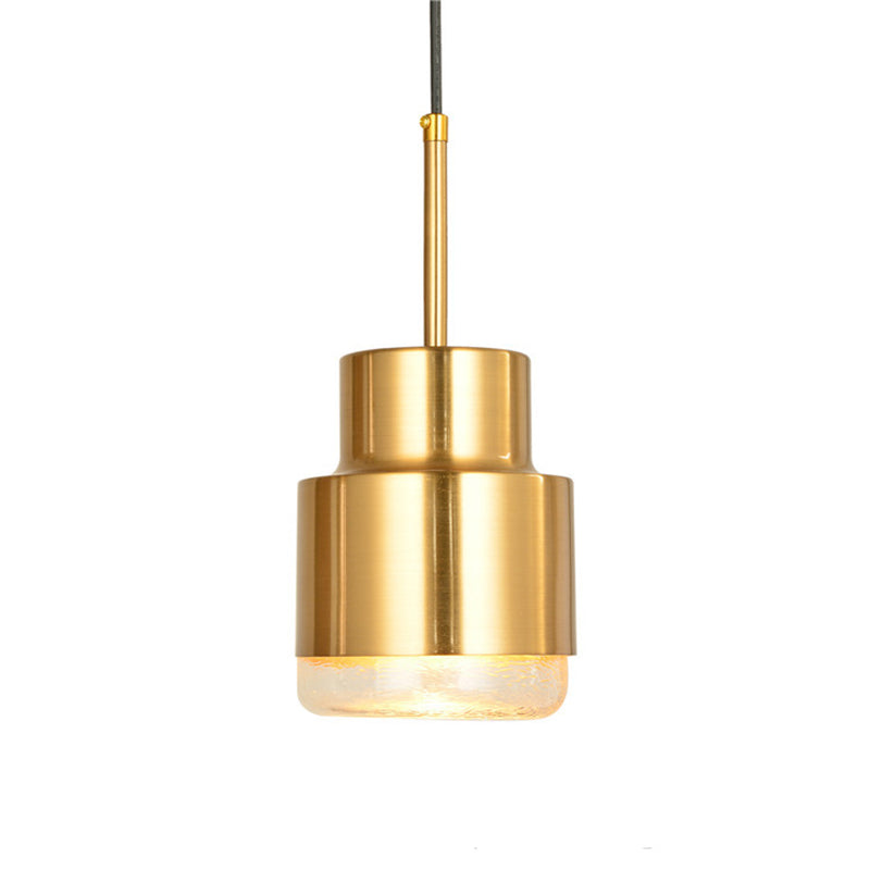 Electroplated Gold Postmodern Metal Hanging Light Glass Shade Single Bulb Cylindrical Pendant Lamp