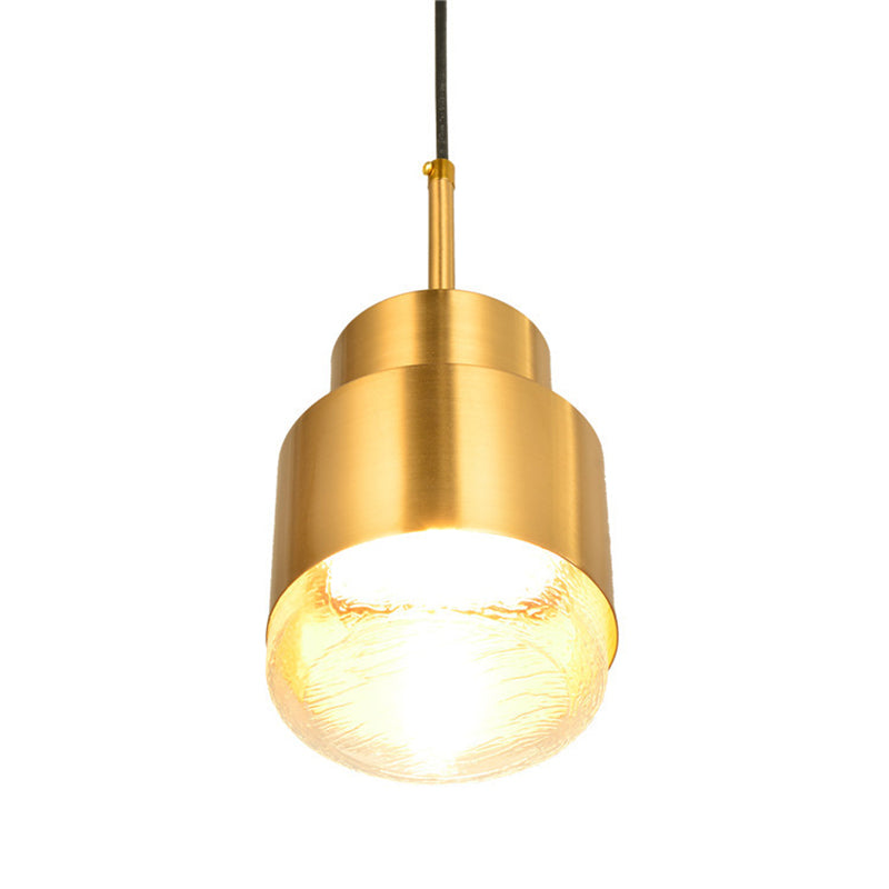 Electroplated Gold Postmodern Metal Hanging Light Glass Shade Single Bulb Cylindrical Pendant Lamp