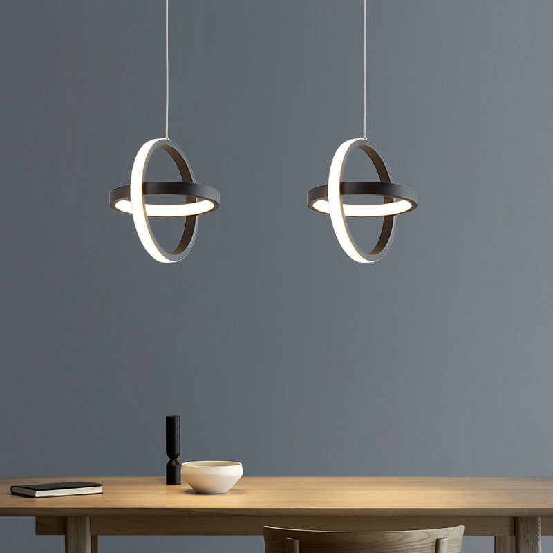 Black Geometrical Hanging Light Fixture Simple LED Metal Hanging Pendant Light for Bedroom