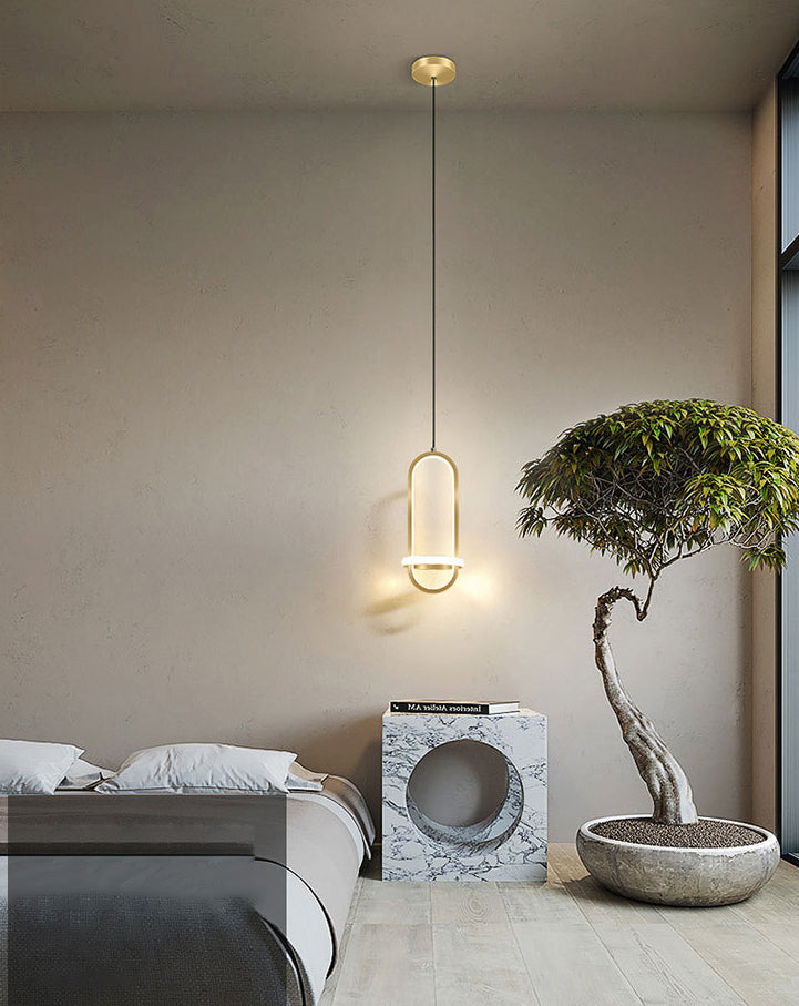 Black Geometrical Hanging Light Fixture Simple LED Metal Hanging Pendant Light for Bedroom