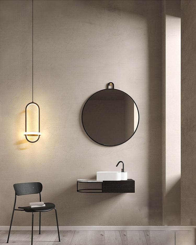 Black Geometrical Hanging Light Fixture Simple LED Metal Hanging Pendant Light for Bedroom