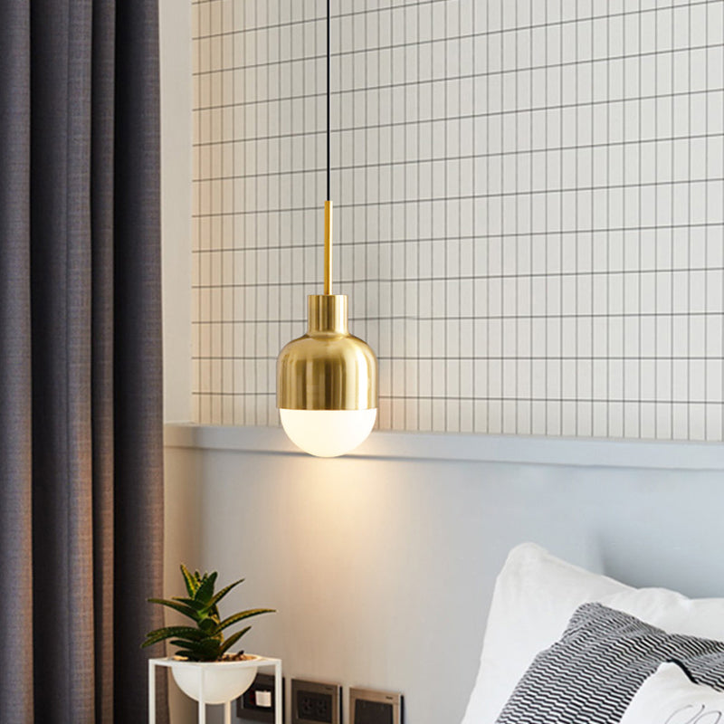 Minimalist Shaded Ceiling Pendant Light Metal Bedroom Hanging Light Fixture in Brass