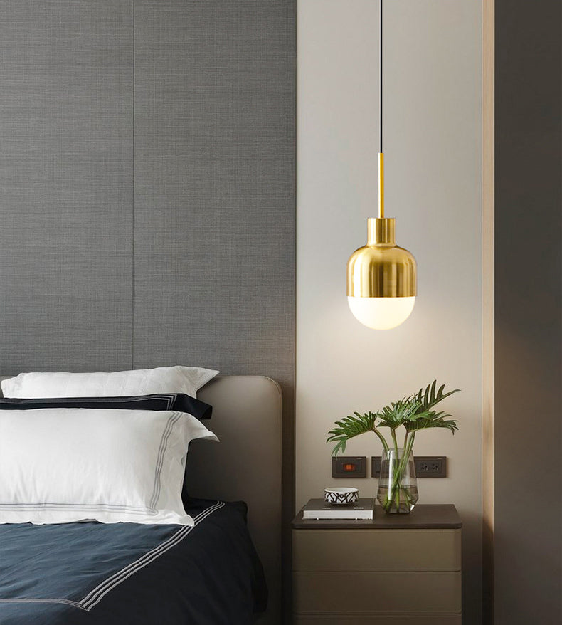 Minimalist Shaded Ceiling Pendant Light Metal Bedroom Hanging Light Fixture in Brass