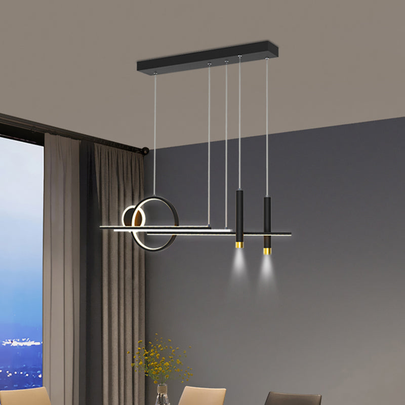 Black Restaurant LED Island Light in Modern Creative Style Wrought Iron Linear Pendant Light with Acrylic Shade