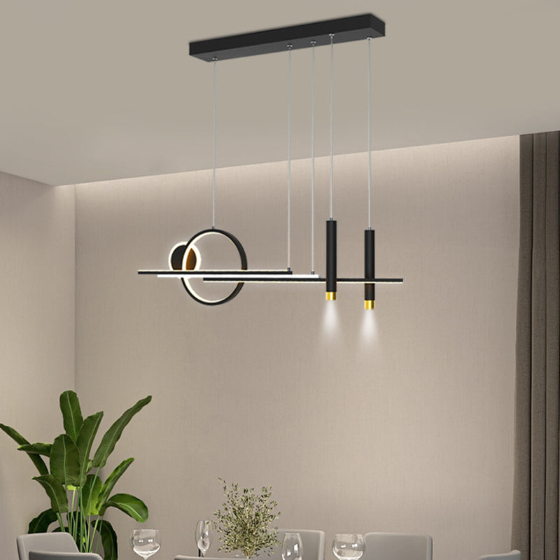 Black Restaurant LED Island Light in Modern Creative Style Wrought Iron Linear Pendant Light with Acrylic Shade