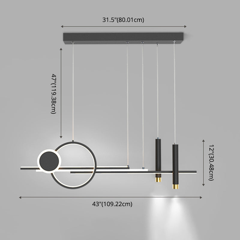 Black Restaurant LED Island Light in Modern Creative Style Wrought Iron Linear Pendant Light with Acrylic Shade