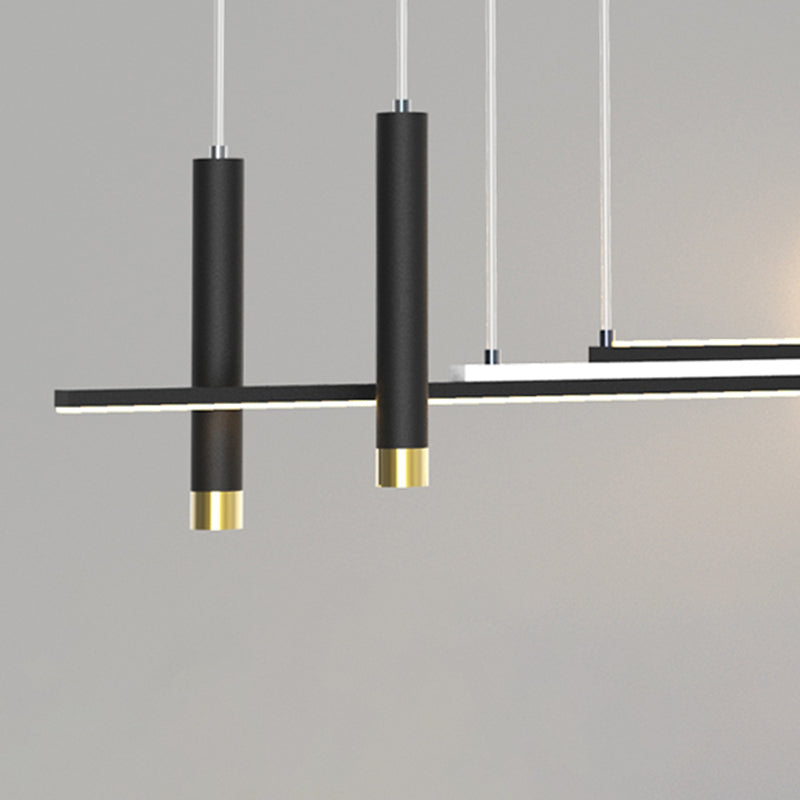 Black Restaurant LED Island Light in Modern Creative Style Wrought Iron Linear Pendant Light with Acrylic Shade