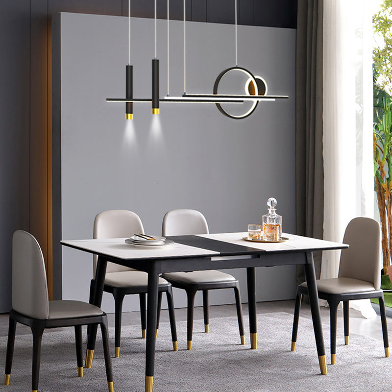 Black Restaurant LED Island Light in Modern Creative Style Wrought Iron Linear Pendant Light with Acrylic Shade