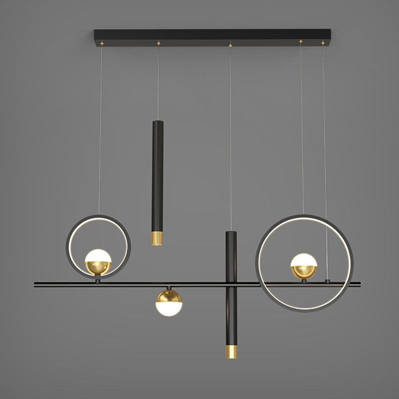 Black Restaurant LED Island Light in Modern Luxury Style Wrought Iron Linear Pendant Light with Silicone Shade