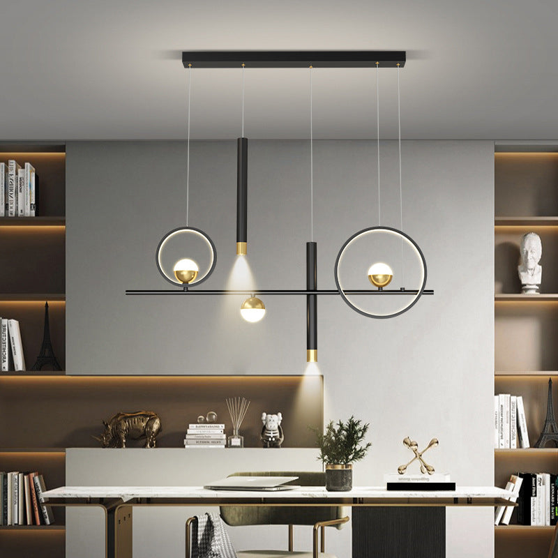 Black Restaurant LED Island Light in Modern Luxury Style Wrought Iron Linear Pendant Light with Silicone Shade