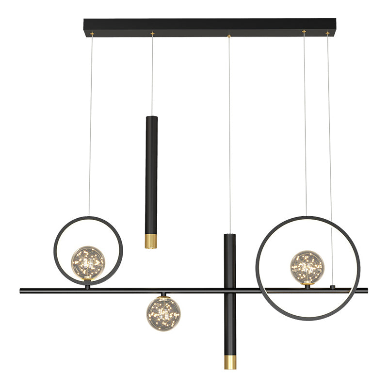 Black Restaurant LED Island Light in Modern Luxury Style Wrought Iron Linear Pendant Light with Silicone Shade