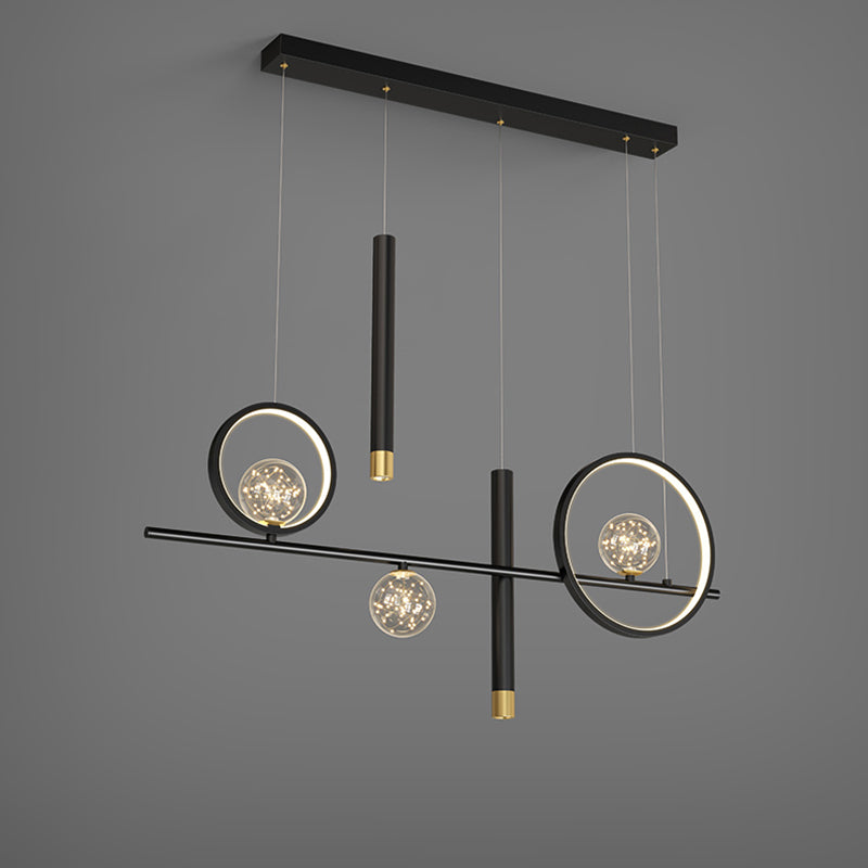 Black Restaurant LED Island Light in Modern Luxury Style Wrought Iron Linear Pendant Light with Silicone Shade