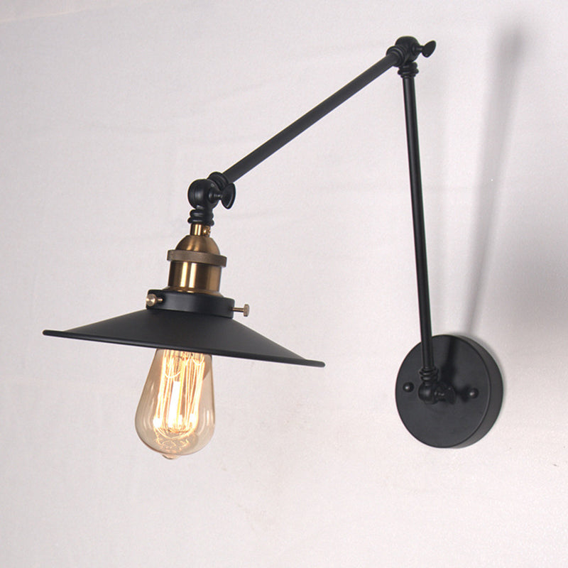 2-secties Swing Arm Industry Style Wandlamp Zwart metalen Kegel Schaduw 1 Licht Retro SCONCE LICTEN